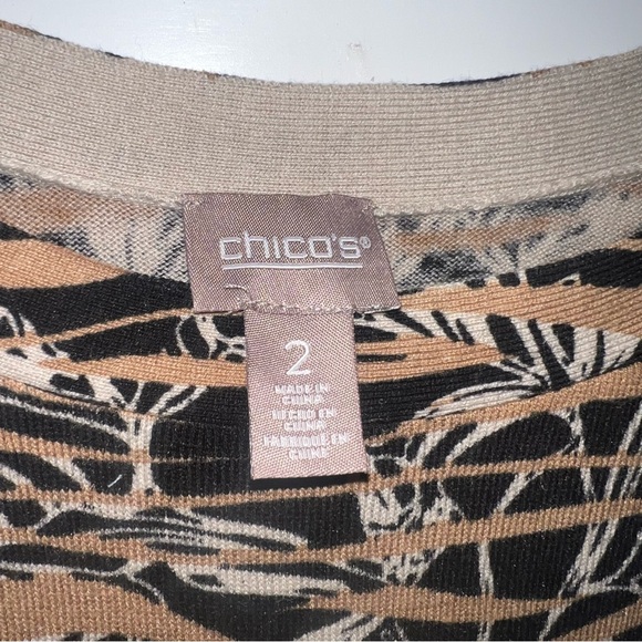 Chico’s Button Accented Boat Neck Tunic Sweater Sz 2 (L/12) Abstract Ribbed Trim - Picture 10 of 11